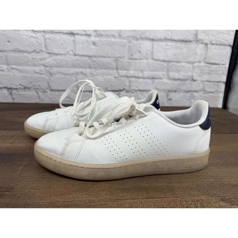 Adidas Advantage Ecogrind Men's White Low Top Sneakers‎ Shoes White/Navy Sz 10.5